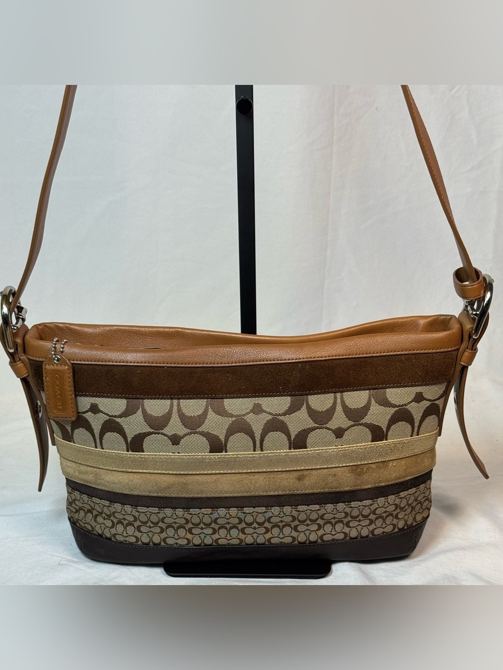 Coach Brown Signature Stripe Shoulder Bag